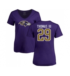 Football Women's Baltimore Ravens #29 Earl Thomas III Purple Name & Number Logo T-Shirt