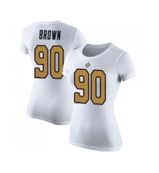 Football Women's New Orleans Saints #90 Malcom Brown White Rush Pride Name & Number T-Shirt
