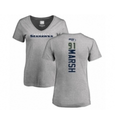 Football Women's Seattle Seahawks #91 Cassius Marsh Ash Backer T-Shirt