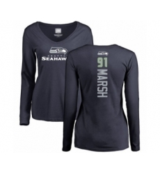 Football Women's Seattle Seahawks #91 Cassius Marsh Navy Blue Backer Long Sleeve T-Shirt