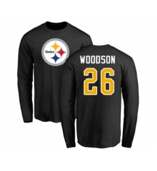 Football Pittsburgh Steelers #26 Rod Woodson Black Name & Number Logo Long Sleeve T-Shirt