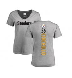 Football Women's Pittsburgh Steelers #56 Anthony Chickillo Ash Backer V-Neck T-Shirt