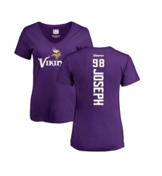 Football Women's Minnesota Vikings #98 Linval Joseph Purple Backer Slim Fit T-Shirt