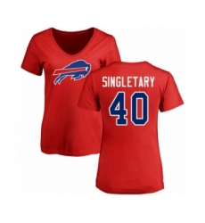 Football Women's Buffalo Bills #40 Devin Singletary Red Name & Number Logo T-Shirt