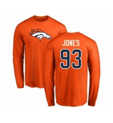 Football Denver Broncos #93 Dre'Mont Jones Orange Name & Number Logo Long Sleeve T-Shirt