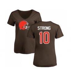 Football Women's Cleveland Browns #10 Jaelen Strong Brown Name & Number Logo T-Shirt