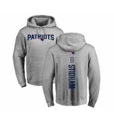 Football New England Patriots #8 Jarrett Stidham Ash Backer Pullover Hoodie