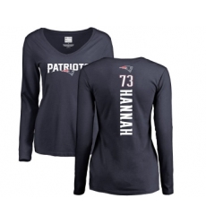 Football Women's New England Patriots #73 John Hannah Navy Blue Backer Slim Fit Long Sleeve T-Shirt