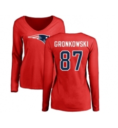 Football Women's New England Patriots #87 Rob Gronkowski Red Name & Number Logo Slim Fit Long Sleeve T-Shirt