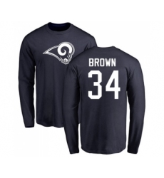 Football Los Angeles Rams #34 Malcolm Brown Navy Blue Name & Number Logo Long Sleeve T-Shirt