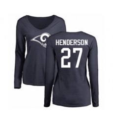 Football Women's Los Angeles Rams #27 Darrell Henderson Navy Blue Name & Number Logo Slim Fit Long Sleeve T-Shirt