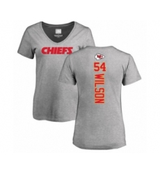 Football Women's Kansas City Chiefs #54 Damien Wilson Ash Backer V-Neck T-Shirt