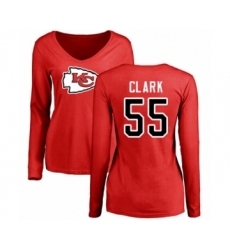 Football Women's Kansas City Chiefs #55 Frank Clark Red Name & Number Logo Slim Fit Long Sleeve T-Shirt
