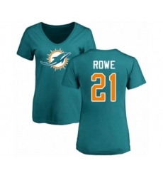 Football Women's Miami Dolphins #21 Eric Rowe Aqua Green Name & Number Logo T-Shirt