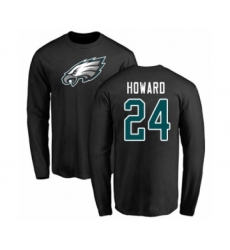 Philadelphia Eagles #24 Jordan Howard Black Name & Number Logo Long Sleeve T-Shirt