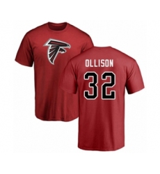 Football Atlanta Falcons #32 Qadree Ollison Red Name & Number Logo T-Shirt
