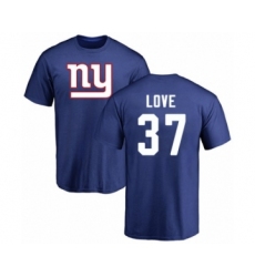 Football New York Giants #37 Julian Love Royal Blue Name & Number Logo T-Shirt