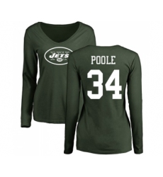 Football Women's New York Jets #34 Brian Poole Green Name & Number Logo Long Sleeve T-Shirt