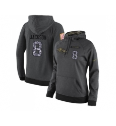 Football Women's Baltimore Ravens #8 Lamar Jackson Stitched Black Anthracite Salute to Service Player Performance Hoodie