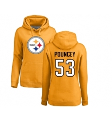 Football Women's Pittsburgh Steelers #53 Maurkice Pouncey Gold Name & Number Logo Pullover Hoodie