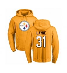 Pittsburgh Steelers #31 Justin Layne Gold Name & Number Logo Pullover Hoodie
