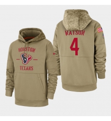 Men's Houston Texans #4 Deshaun Watson 2019 Salute to Service Sideline Therma Pullover Hoodie - Tan