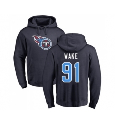 Football Tennessee Titans #91 Cameron Wake Navy Blue Name & Number Logo Pullover Hoodie