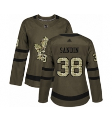 Women's Toronto Maple Leafs #38 Rasmus Sandin Authentic Green Salute to Service Hockey Jersey