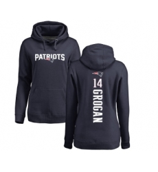 Football Women's New England Patriots #14 Steve Grogan Navy Blue Backer Pullover Hoodie