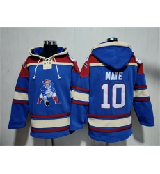 Men's New England Patriots #10 Drake Maye Blue Ageless Must-Have Lace-Up Pullover Hoodie
