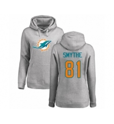 Football Women's Miami Dolphins #81 Durham Smythe Ash Name & Number Logo Pullover Hoodie