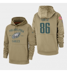 Men's Philadelphia Eagles #86 Zach Ertz 2019 Salute to Service Sideline Therma Pullover Hoodie - Tan