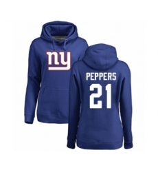 Football Women's New York Giants #21 Jabrill Peppers Royal Blue Name & Number Logo Pullover Hoodie