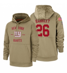 Men's New York Giants #26 Saquon Barkley 2019 Salute to Service Tan Sideline Therma Pullover Hoodie