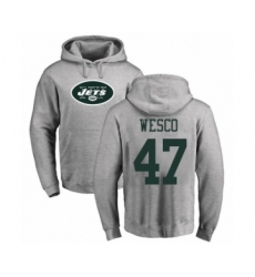 Football New York Jets #47 Trevon Wesco Ash Name & Number Logo Pullover Hoodie