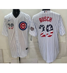 Men's Chicago Cubs #29 Michael Busch White USA 250 Fourth of July Home Stadium Stitched Jersey