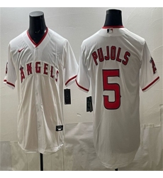 Men's Los Angeles Angels #5 Albert Pujols White Stitched Baseball Jersey