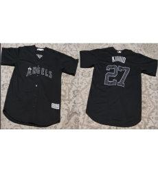 Men's Los Angeles Angels #27 Mike Trout KIIIIID Black Stitched Baseball Jersey