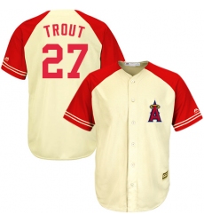 Men's Majestic Los Angeles Angels of Anaheim #27 Mike Trout Authentic Cream/Red Exclusive MLB Jersey