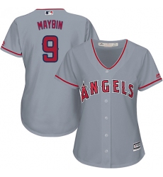Women's Majestic Los Angeles Angels of Anaheim #9 Cameron Maybin Replica Grey Road Cool Base MLB Jersey