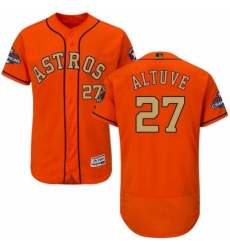 Men's Majestic Houston Astros #27 Jose Altuve Orange Alternate 2018 Gold Program Flex Base Authentic Collection MLB Jersey