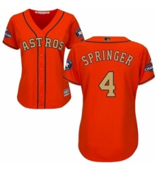 Women's Majestic Houston Astros #4 George Springer Authentic Orange Alternate 2018 Gold Program Cool Base MLB Jersey