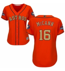 Women's Majestic Houston Astros #16 Brian McCann Authentic Orange Alternate 2018 Gold Program Cool Base MLB Jersey