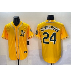 Men's Oakland Athletics #24 Rickey Henderson Yellow With Stitched Baseball Jersey