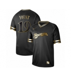 Men's Milwaukee Brewers #19 Robin Yount Authentic Black Gold Fashion Baseball Jersey