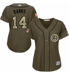 Women's Majestic Chicago Cubs #14 Ernie Banks Authentic Green Salute to Service MLB Jersey