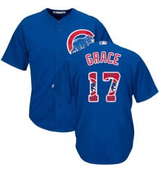 Men's Majestic Chicago Cubs #17 Mark Grace Authentic Royal Blue Team Logo Fashion Cool Base MLB Jersey