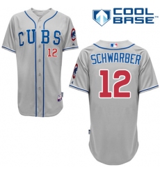 Men's Majestic Chicago Cubs #12 Kyle Schwarber Authentic Grey Alternate Road Cool Base MLB Jersey