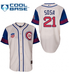 Men's Majestic Chicago Cubs #21 Sammy Sosa Authentic Cream/Blue 1942 Turn Back The Clock MLB Jersey