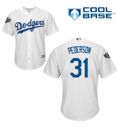 Youth Majestic Los Angeles Dodgers #31 Joc Pederson Authentic White Home Cool Base 2018 World Series MLB Jersey